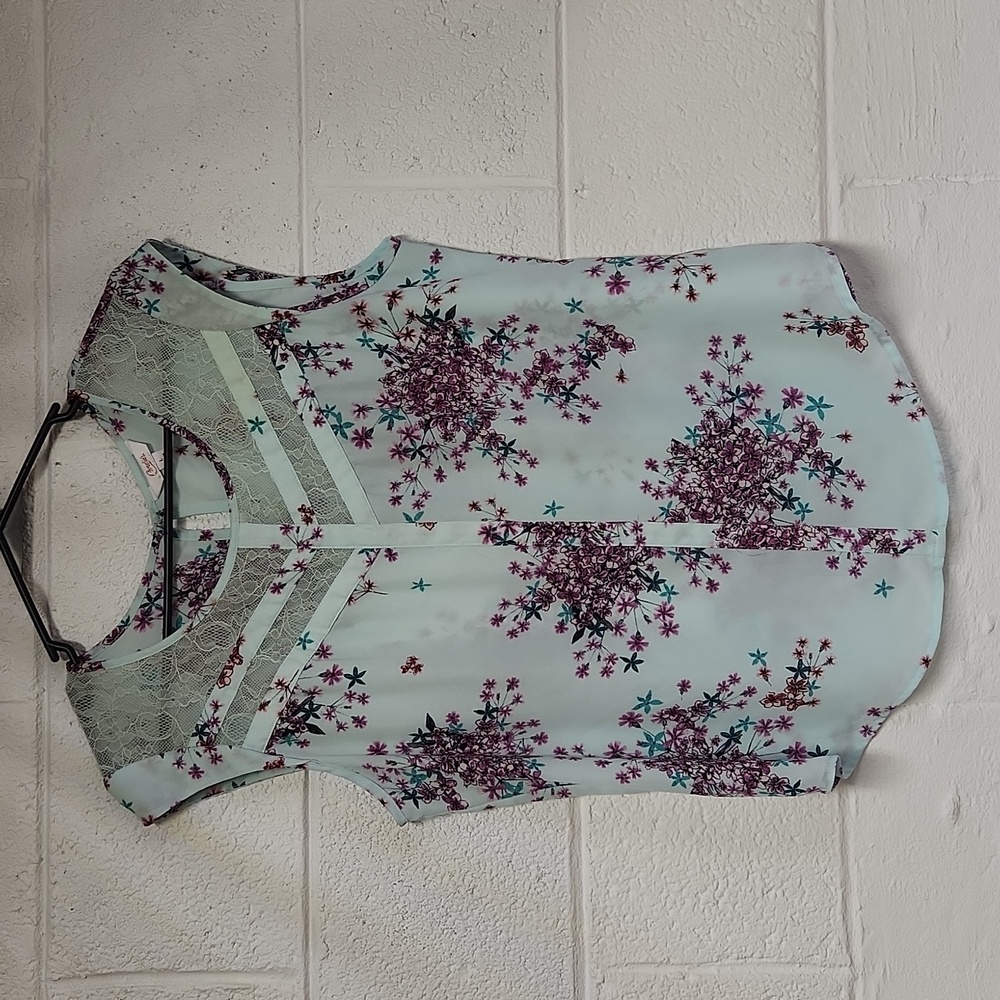 Candie’s Tank Top Blouse Blue Purple Floral Lace Sleeveless